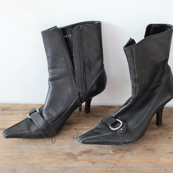 Arnold Churgin Black Leather Ankle Boots - Picture 1 of 3